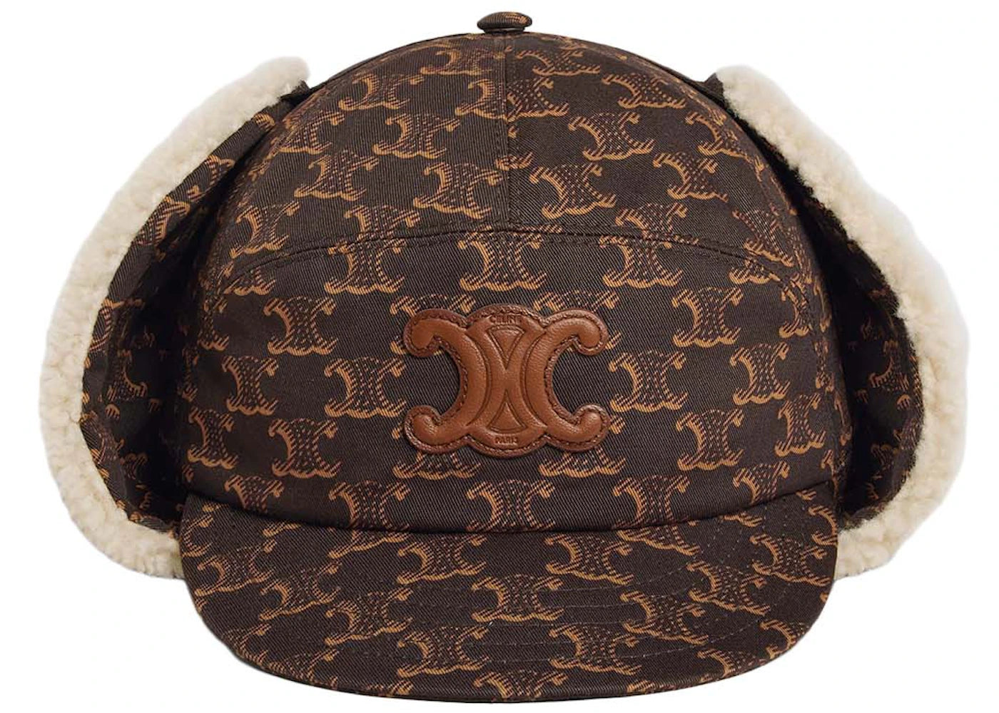 Celine Chapka Hat with Triomphe Patch in Triomphe Monogram Cotton Brown