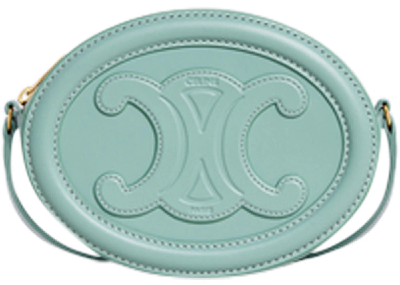 Celine Crossbody Oval Cuir Purse Triomphe Embroidery Ice Mint