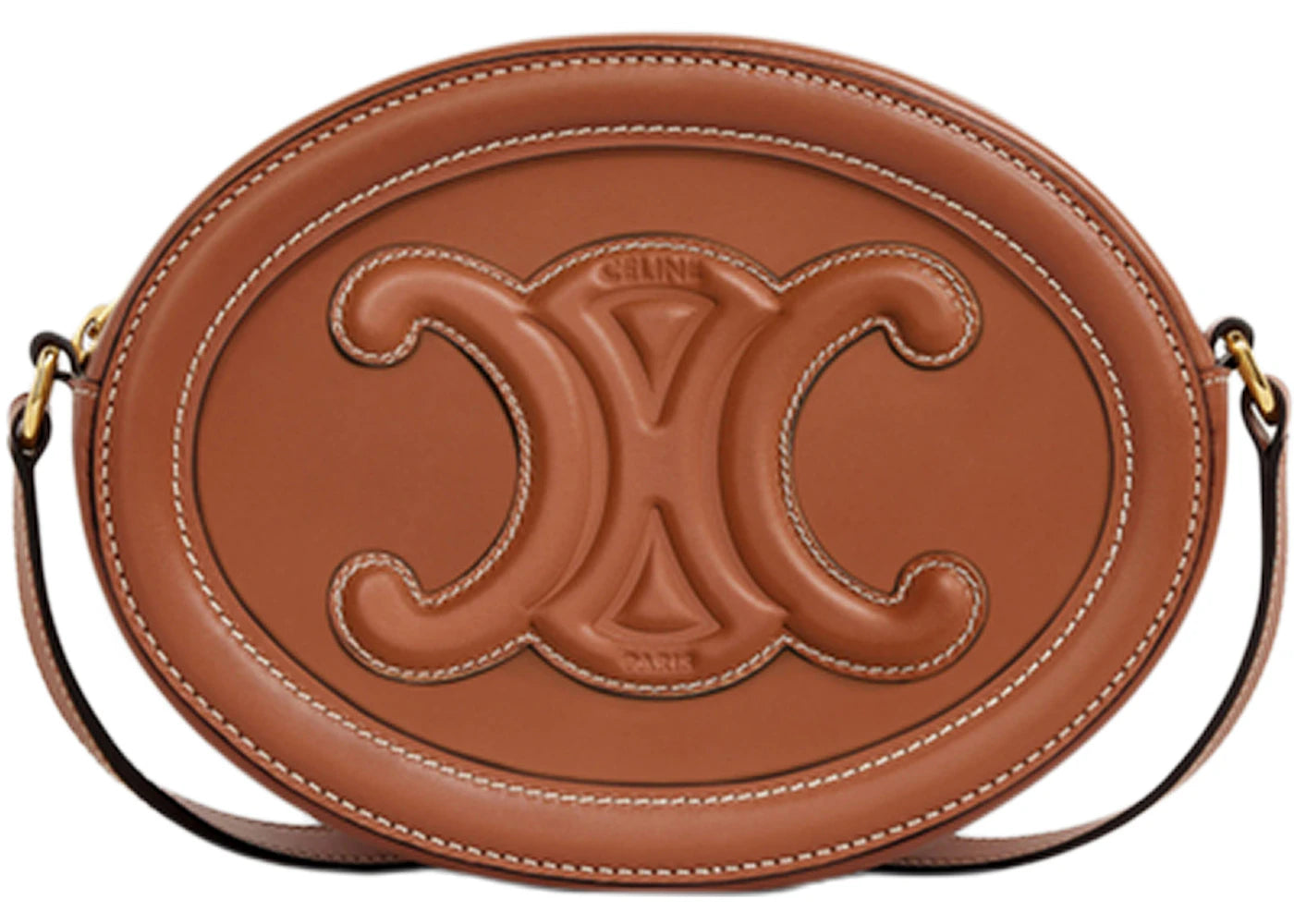Celine Crossbody Oval Cuir Purse Triomphe Embroidery Tan