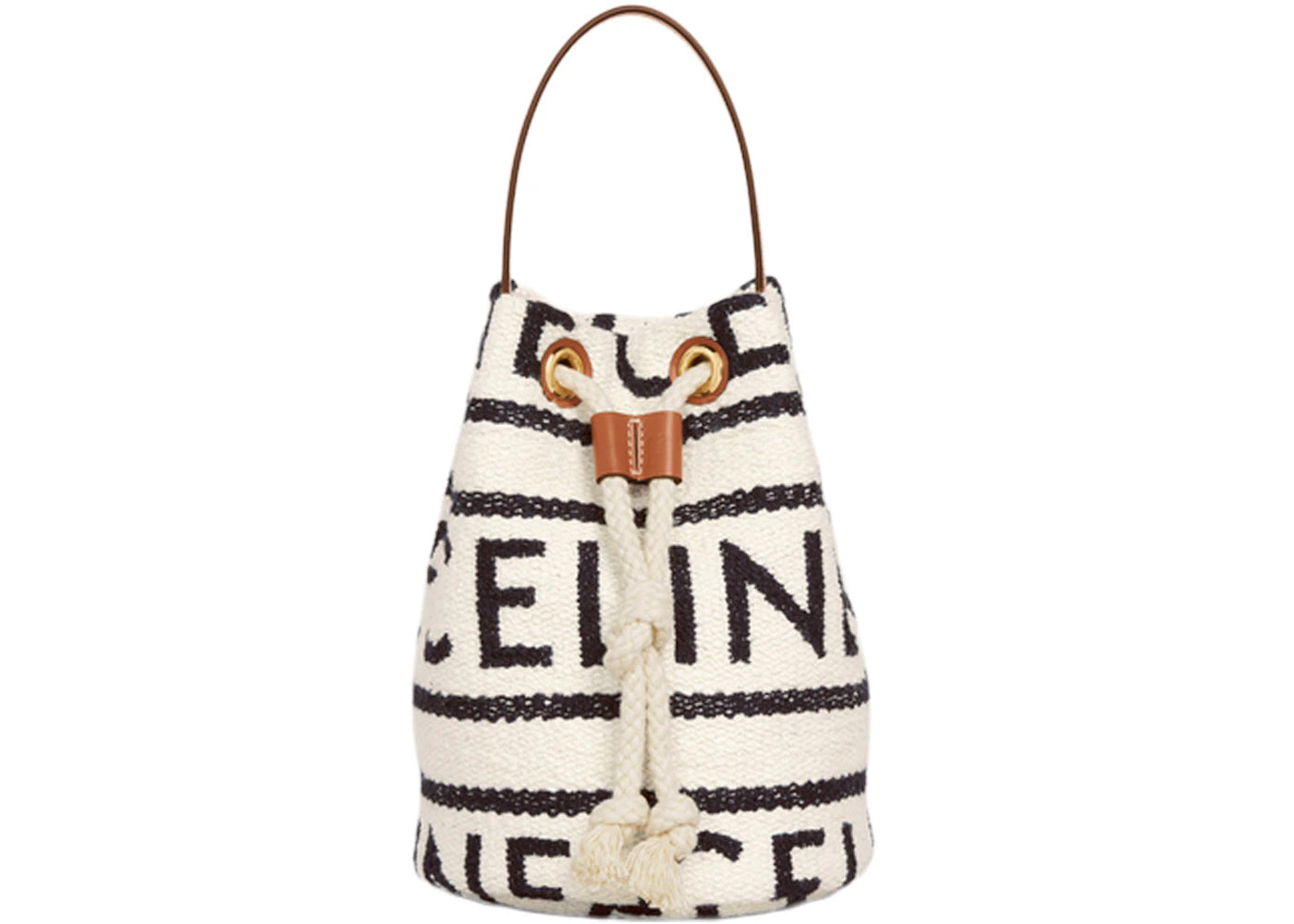 Celine Teen Drawstring In Textile With Celine All-Over and Calfskin White/Black