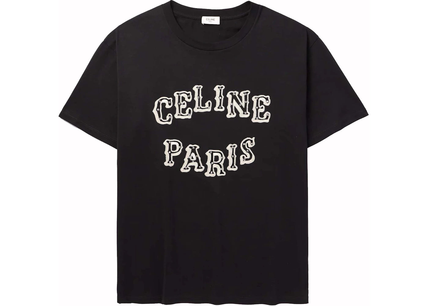 Celine Embellished Logo-Embroidered Cotton-Jersey T-Shirt Black