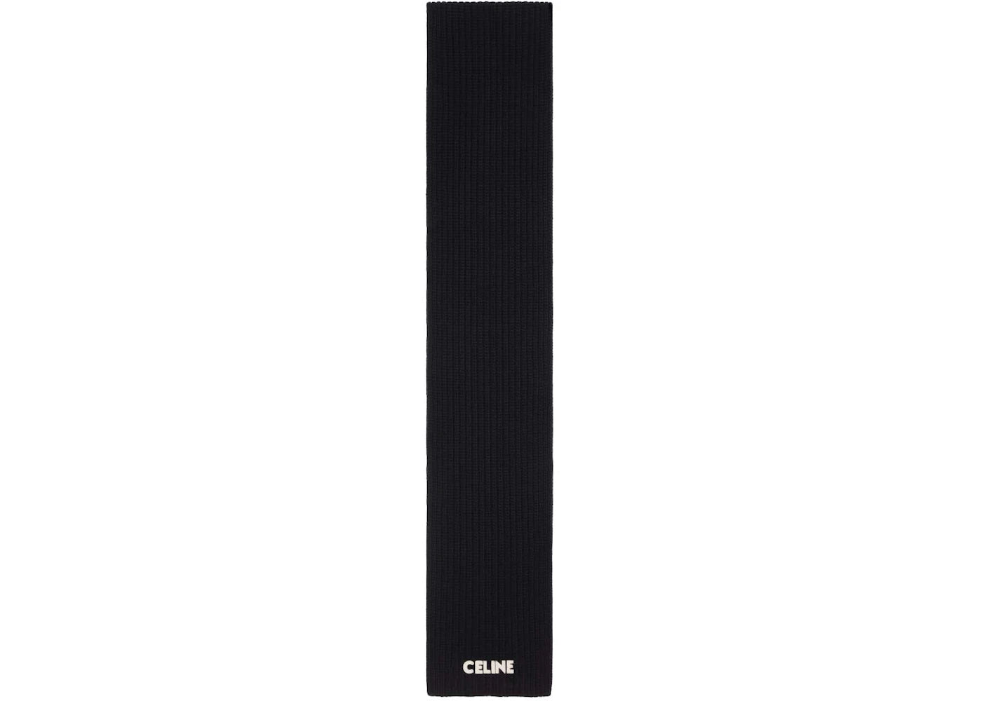 Celine Embroidered Celine Scarf in Ribbed Wool Black