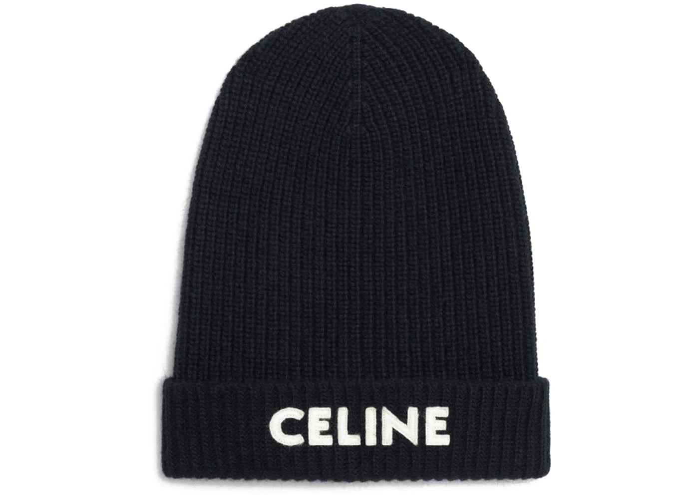 Celine Embroidered Knit Loose Fit Wool Beanie Black