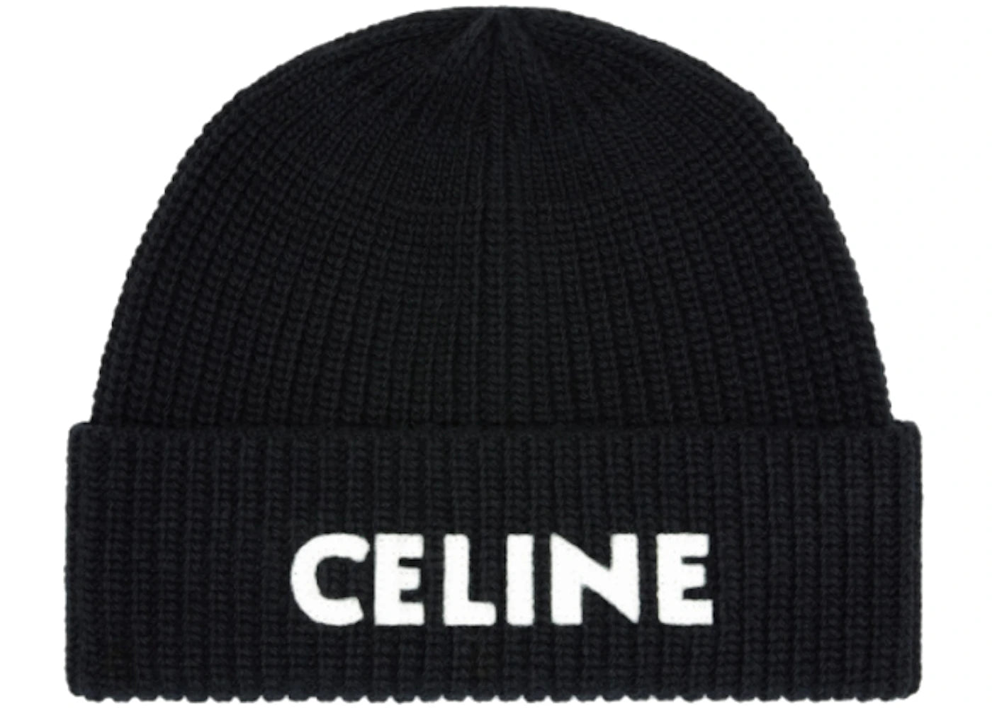 Celine Embroidered Knit Wool Beanie Black