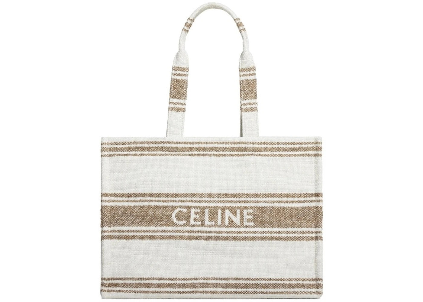 Celine Large Cabas Striped Textile with Celine Jacquard Tote Tobacco/Tan