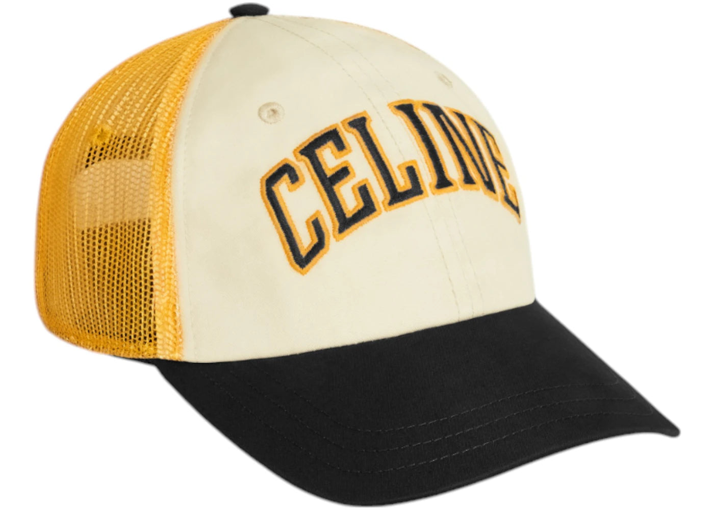 Celine Mesh Celine College Embroidery In Cotton Garbadine Baseball Cap Vanilla/Yellow/Black