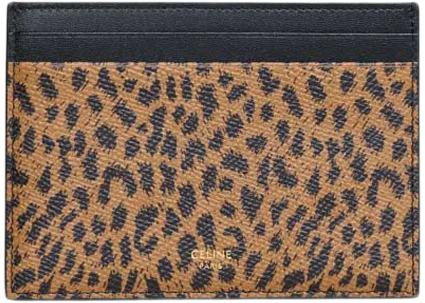 Celine Multifunction Card Holder in Grained Calfskin with Leopard Print Brown/Black