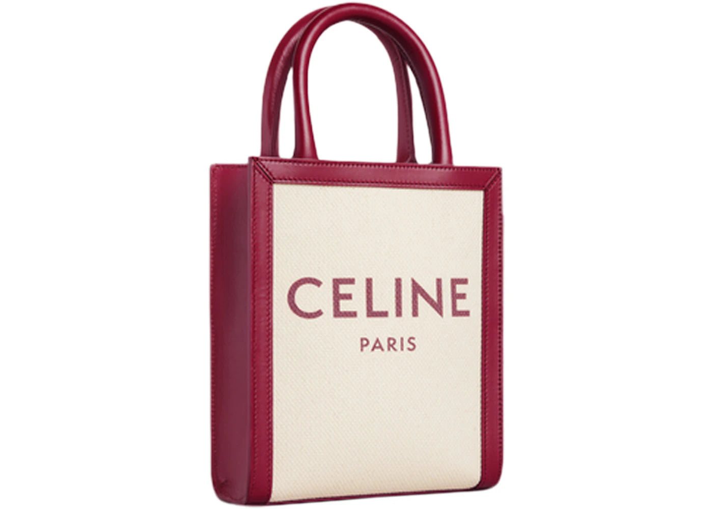 Celine Shopper Tote Mini With Celine Print Natural/Carmin