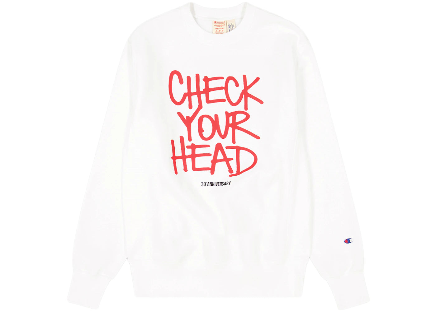 Champion x Beastie Boys x Eric Haze Check Your Head Reverse Weave Crewneck Sweatshirt White