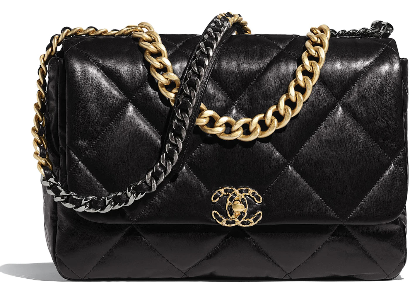 Chanel 19 Flap Bag Lambskin Gold/Ruthenium-tone Maxi Black