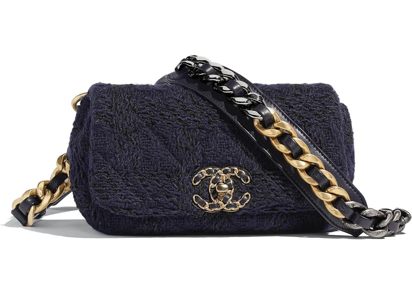 Chanel 19 Waist Bag Tweed Gold/Ruthenium-tone Navy/Black