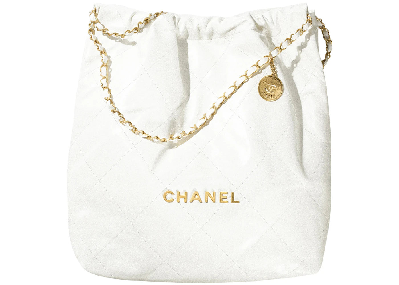 Chanel 22 Handbag Large 22S Calfskin White/Gold Logo