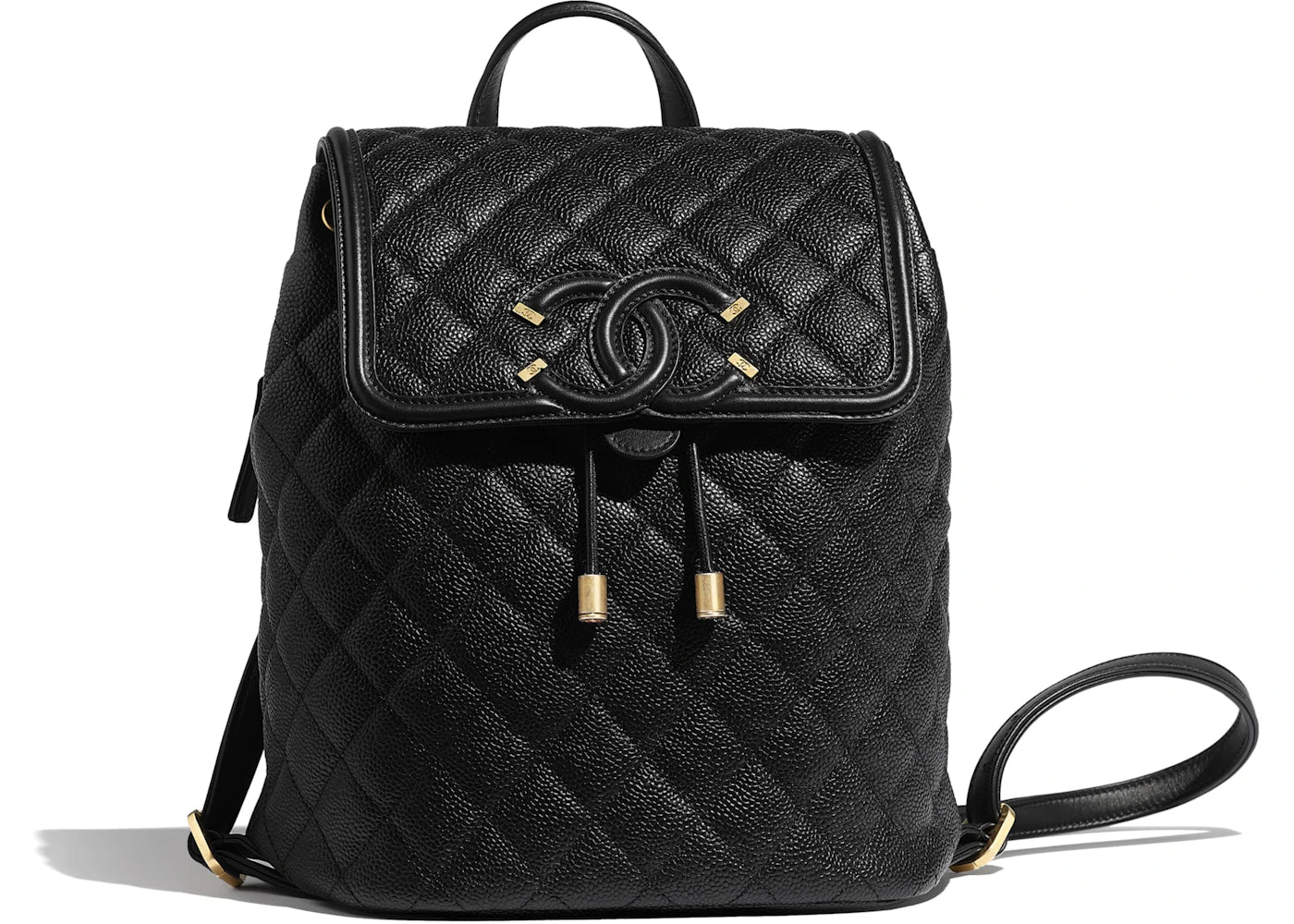 Chanel Backpack Filigree Quilted Caviar Gold-tone Black