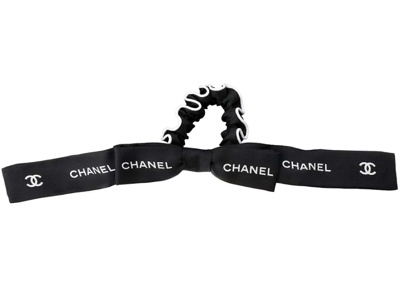 Chanel Bow Tie Hair Scrunchie Black/White