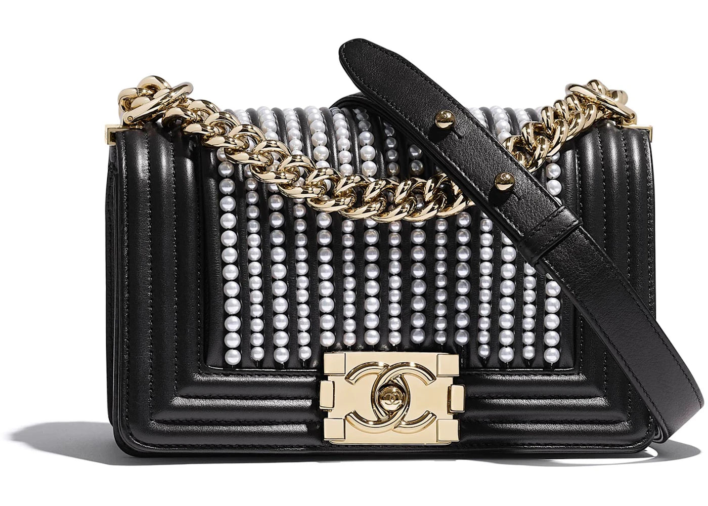 Chanel Boy Bag Calfskin/Imitation Pearl Gold-tone Small Black
