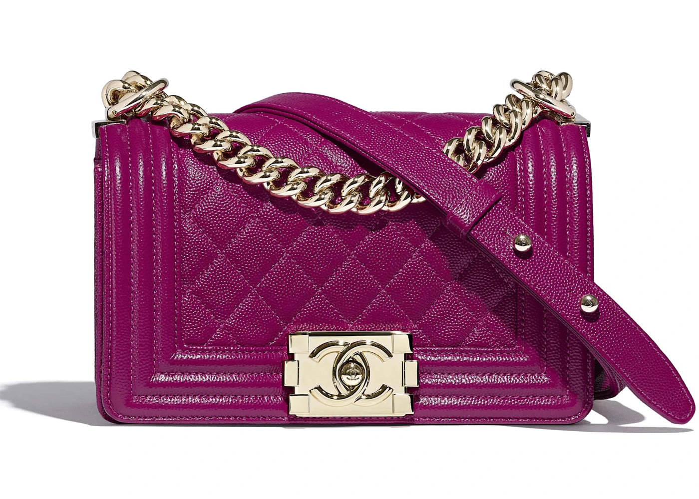 Chanel Boy Bag Grained Calfskin Gold-tone Small Fuchsia