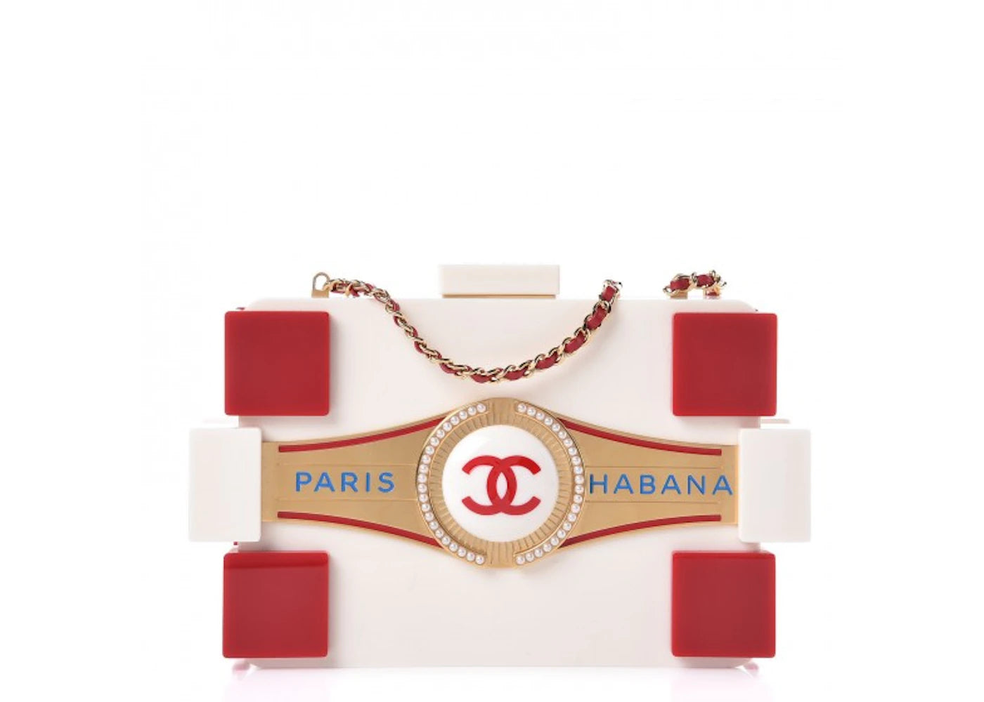 Chanel Boy Brick Havana By Night Clutch Plexiglass Gold-tone White/Red