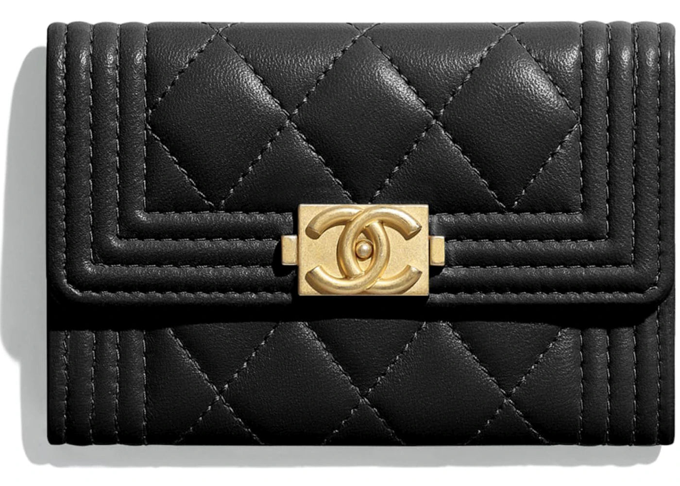 Chanel Boy Flap Card Holder Quilted Lambskin Gold-tone Black