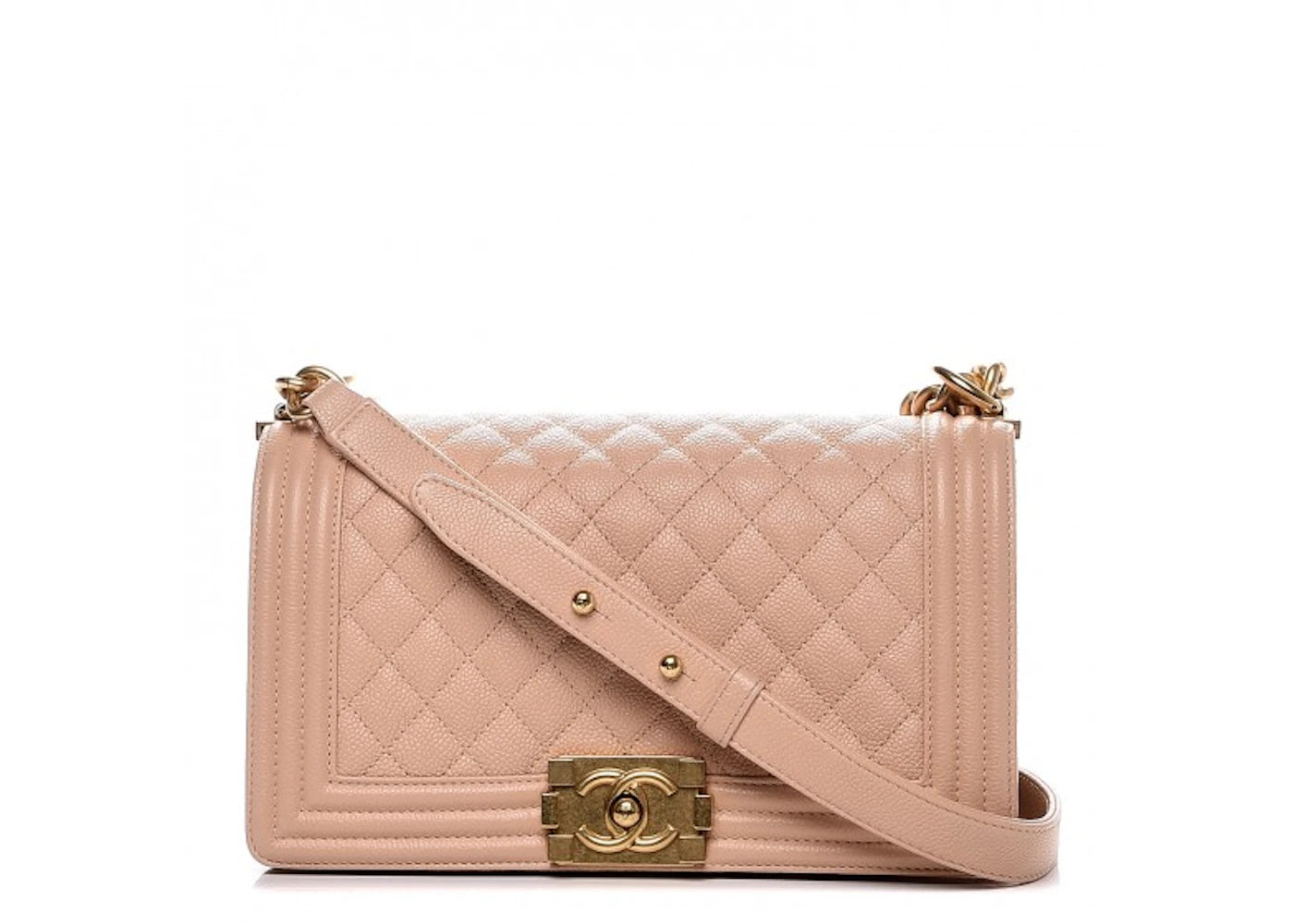 Chanel Boy Flap Quilted Diamond Caviar Medium Light Beige/Green