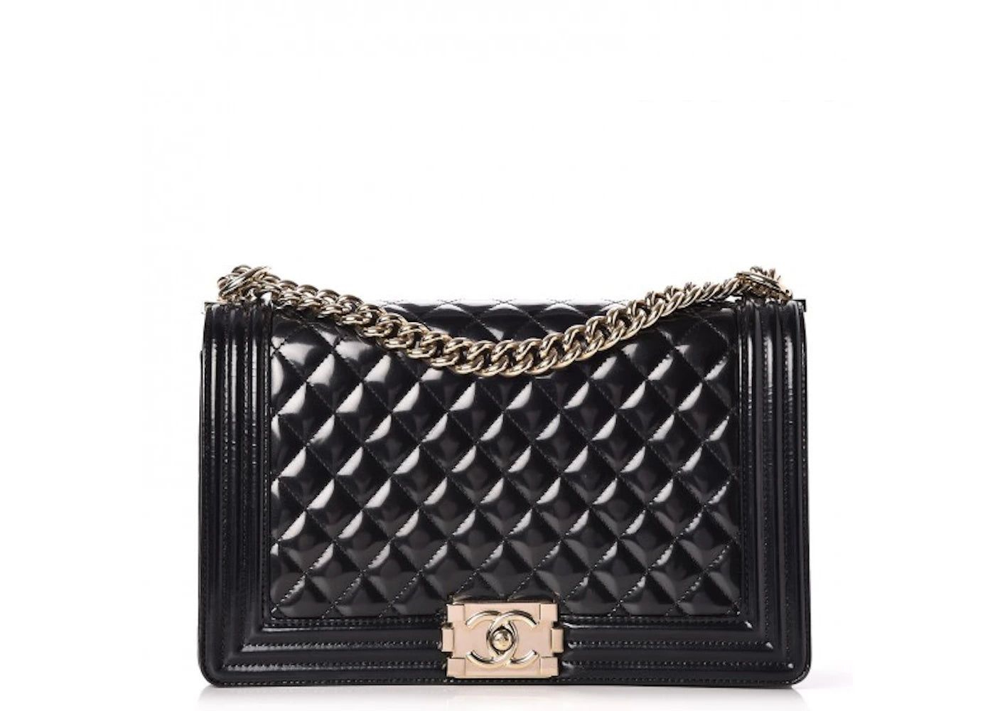 Chanel Boy Flap Quilted Patent Leather Gold-tone New Medium Black