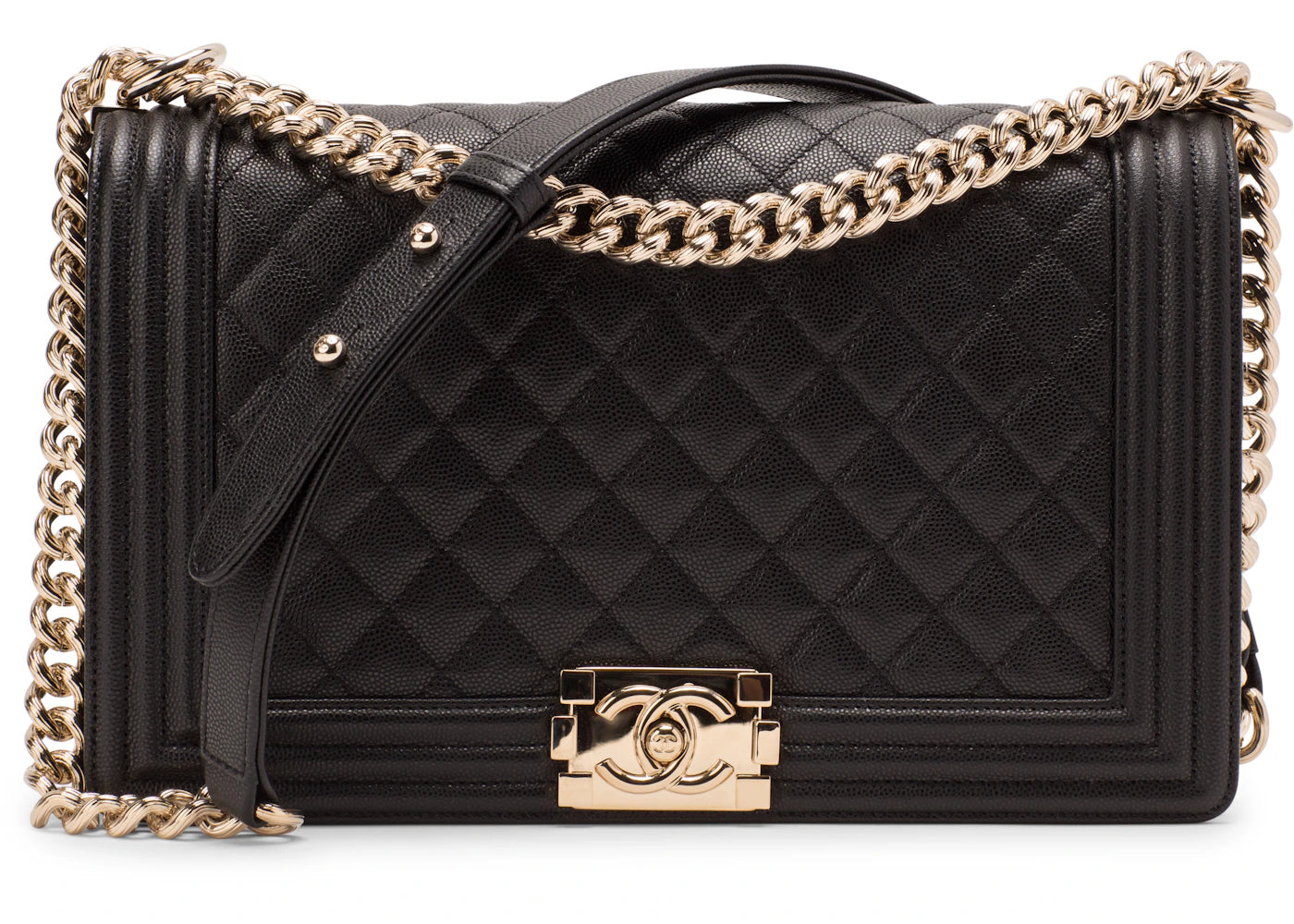 Chanel Boy Flap Quilted Caviar Gold-tone New Medium Black