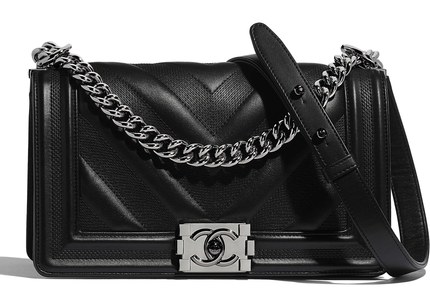 Chanel Boy Handbag Chevron Calfskin Ruthenium-tone Black