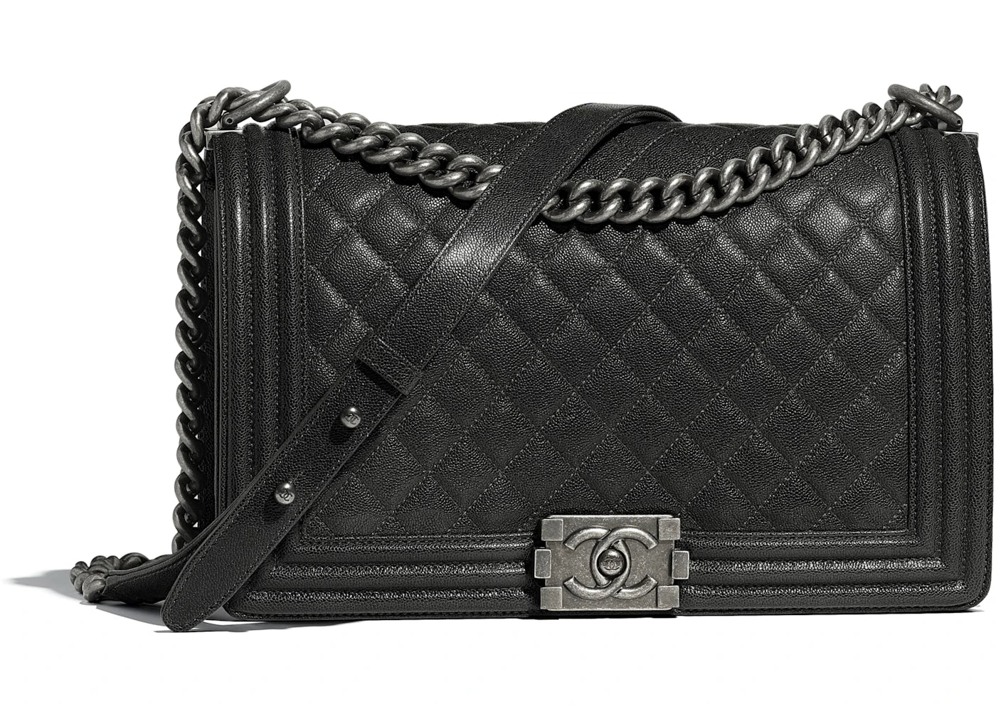 Chanel Boy Handbag Quilted Ruthenium-tone Large Charcoal