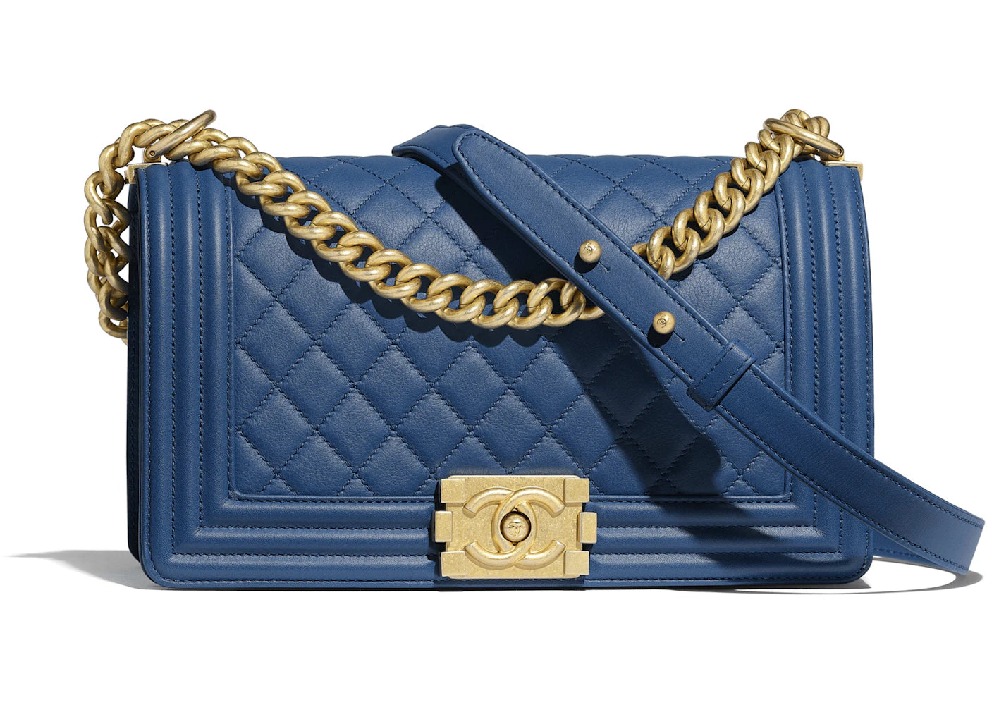 Chanel Boy Quilted Calfskin Gold-tone Dark Blue