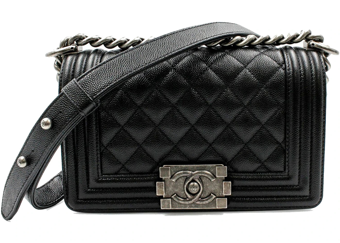 Chanel Boy Quilted Caviar Ruthenium-tone Small Black