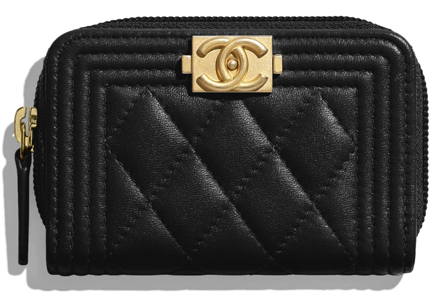 Chanel Boy Zipped Coin Purse Quilted Lambskin Gold-tone Black