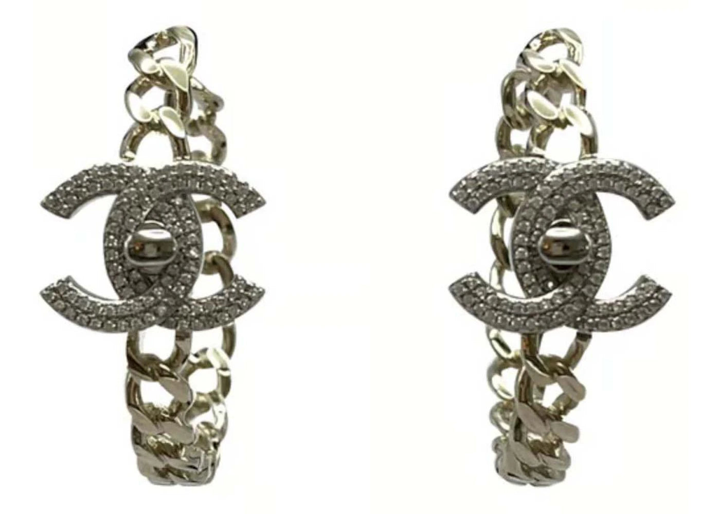 Chanel CC Logo Turnlock Hoop Earrings AB9136 Gold/Silver/Crystal