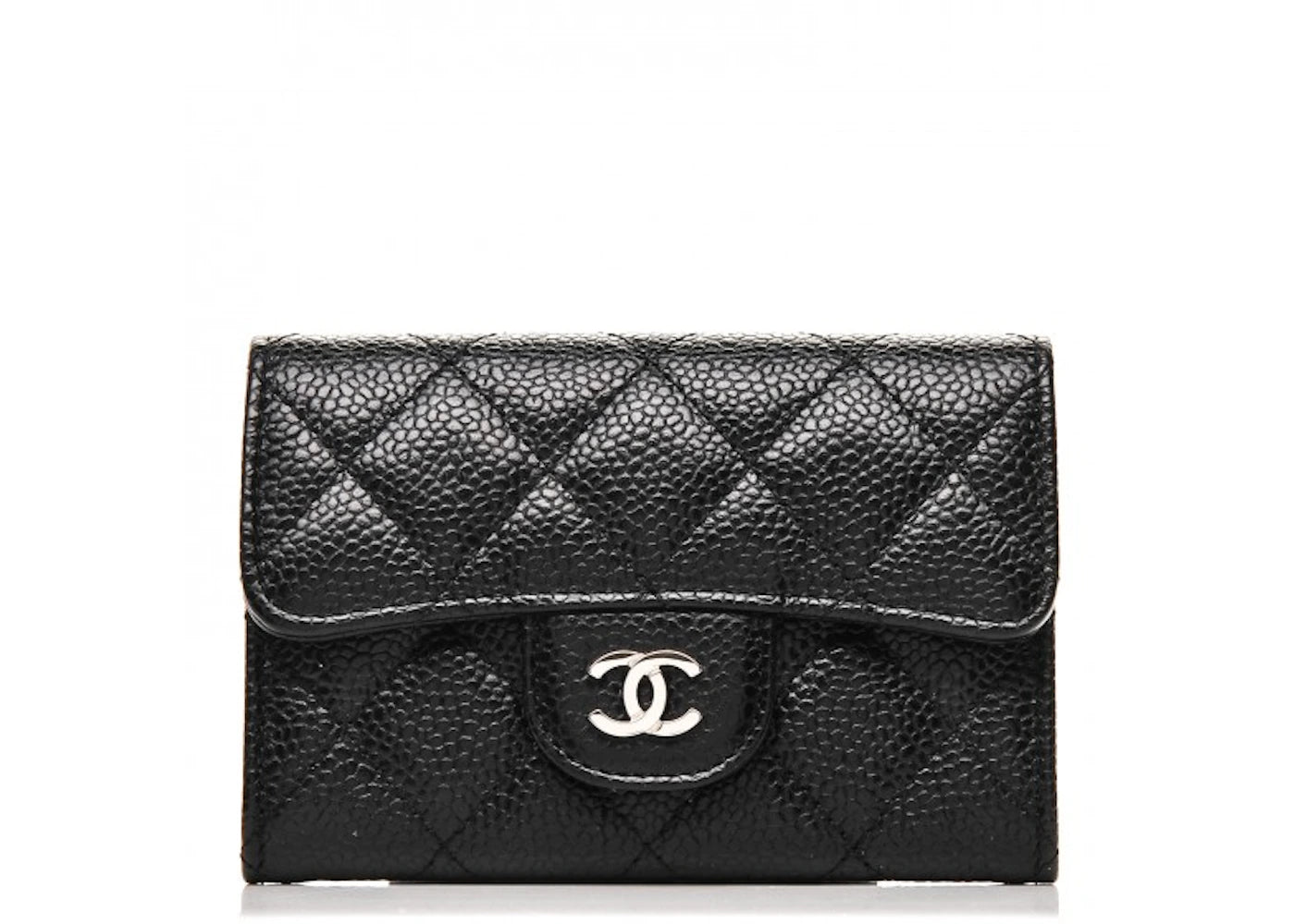 Chanel Flap Card Holder Quilted Caviar Silver-tone Black