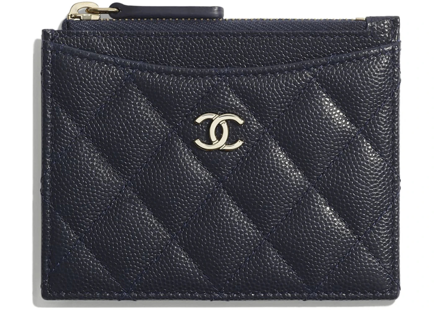 Chanel Classic Card Holder Quilted Grained Calfskin Gold-tone Navy Blue