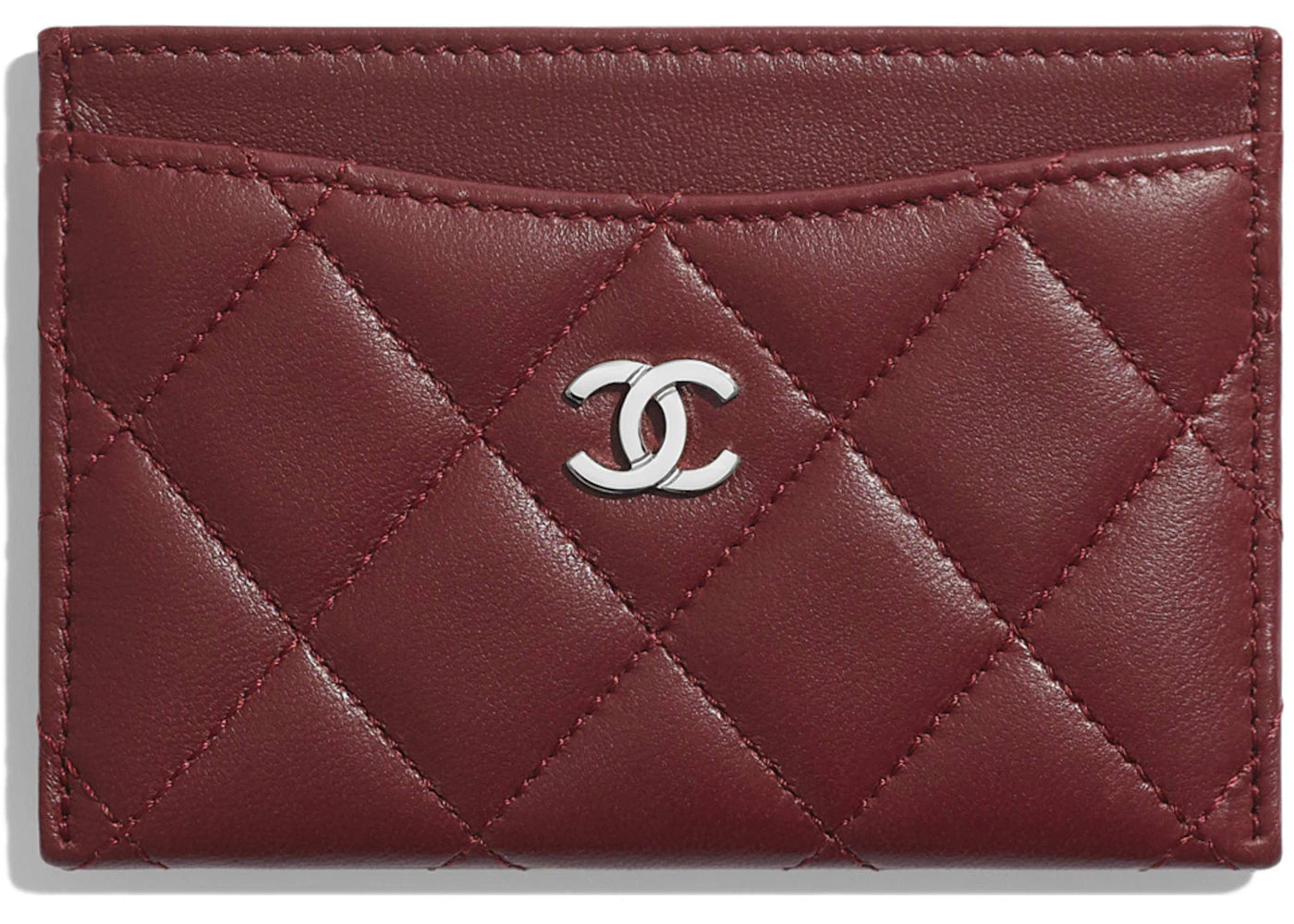 Chanel Classic Card Holder Quilted Lambskin Silver-tone Burgundy