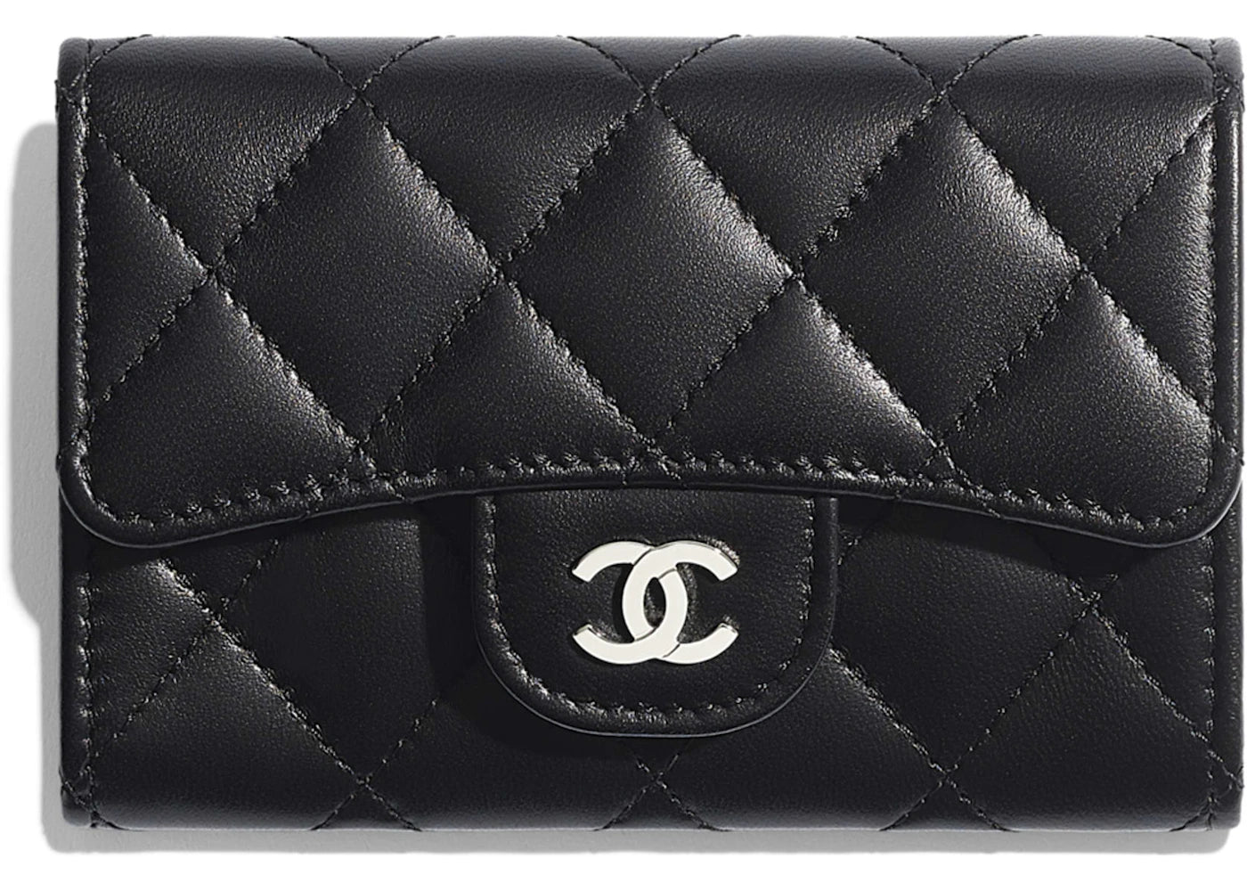 Chanel Classic Card Holder Quilted Silver-tone Black