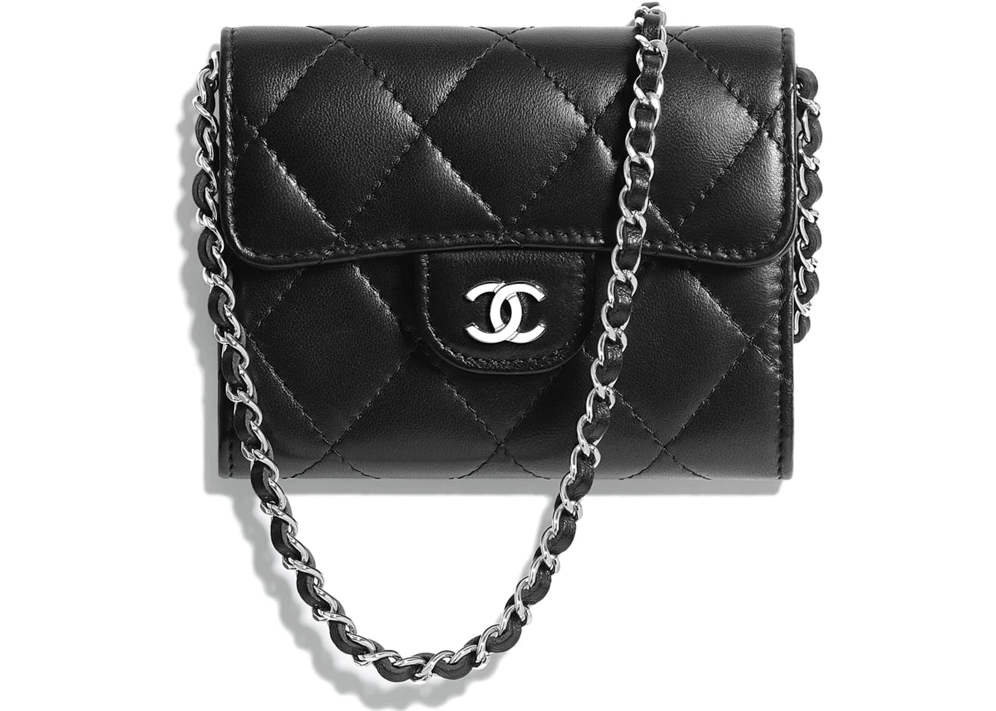 Chanel Classic Clutch With Chain Quilted Lambskin Silver-tone Black