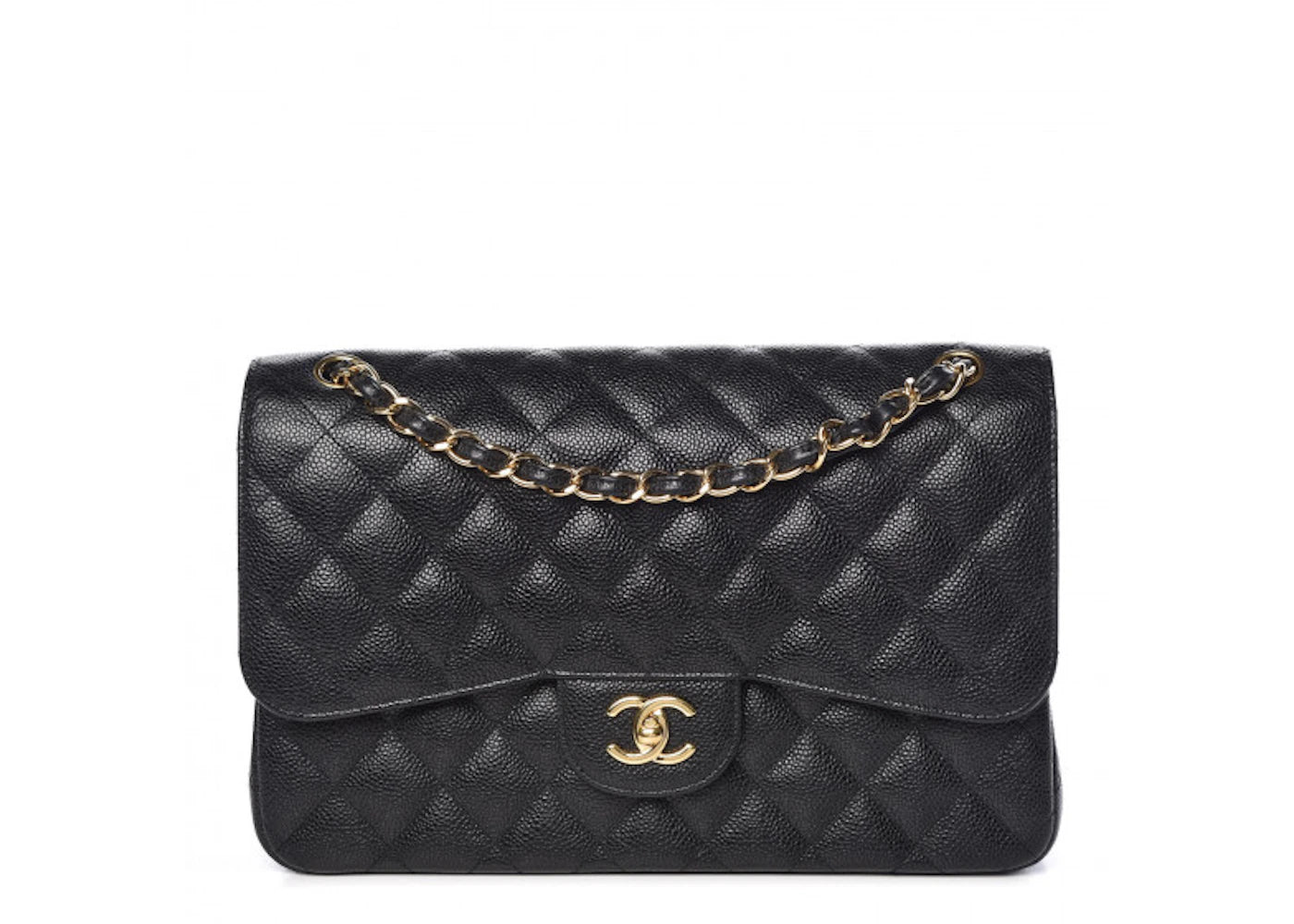 Chanel Classic Double Flap Quilted Caviar Gold-tone Jumbo Black