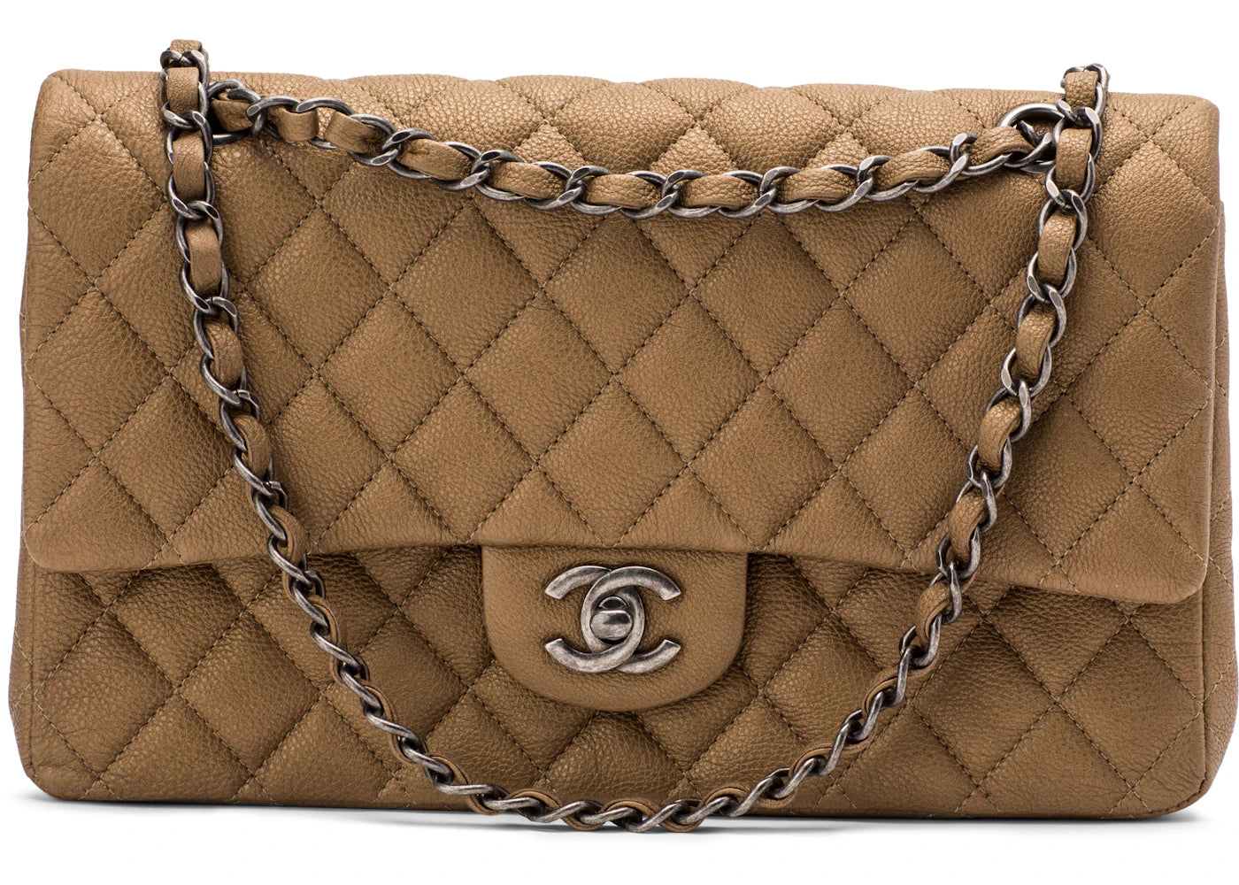 Chanel Classic Double Flap Quilted Caviar Ruthenium Medium Dark Gold