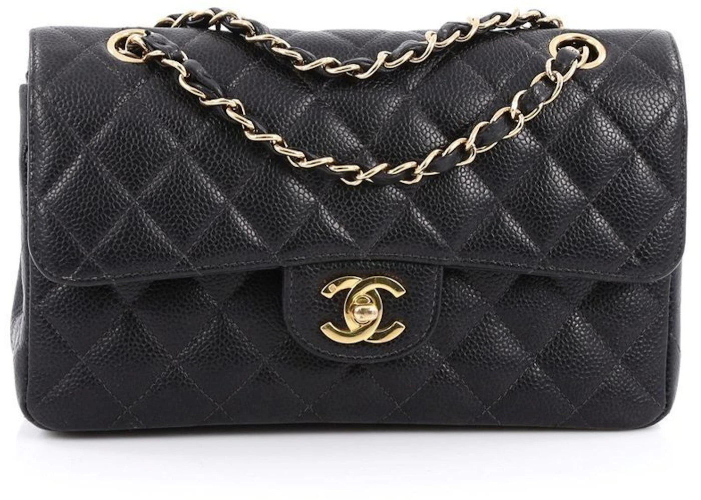 Chanel Classic Double Flap Quilted Caviar Gold-tone Small Black/Burgundy Lining
