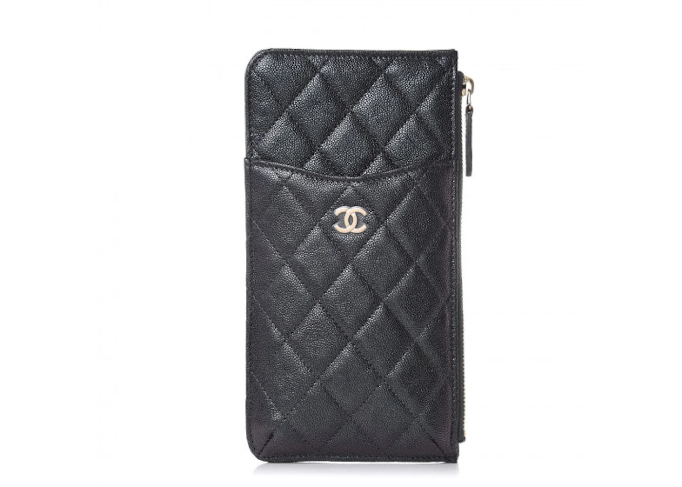 Chanel Classic Flat Wallet Pouch Quilted Caviar Gold-tone Black