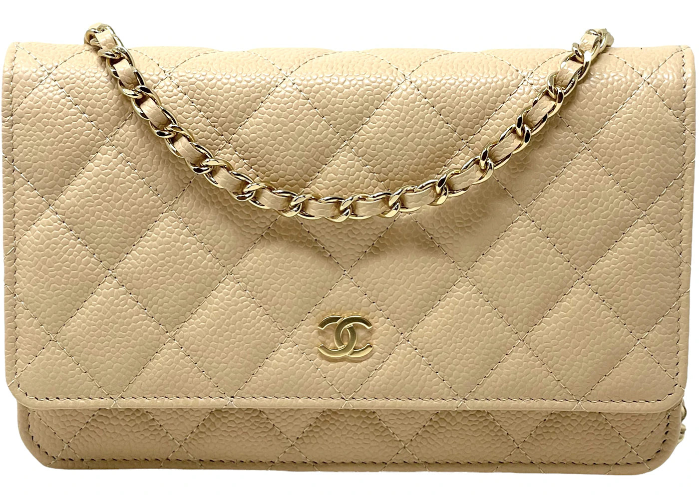 Chanel Classic Quilted Caviar Leather WOC Wallet Crossbody Bag Beige