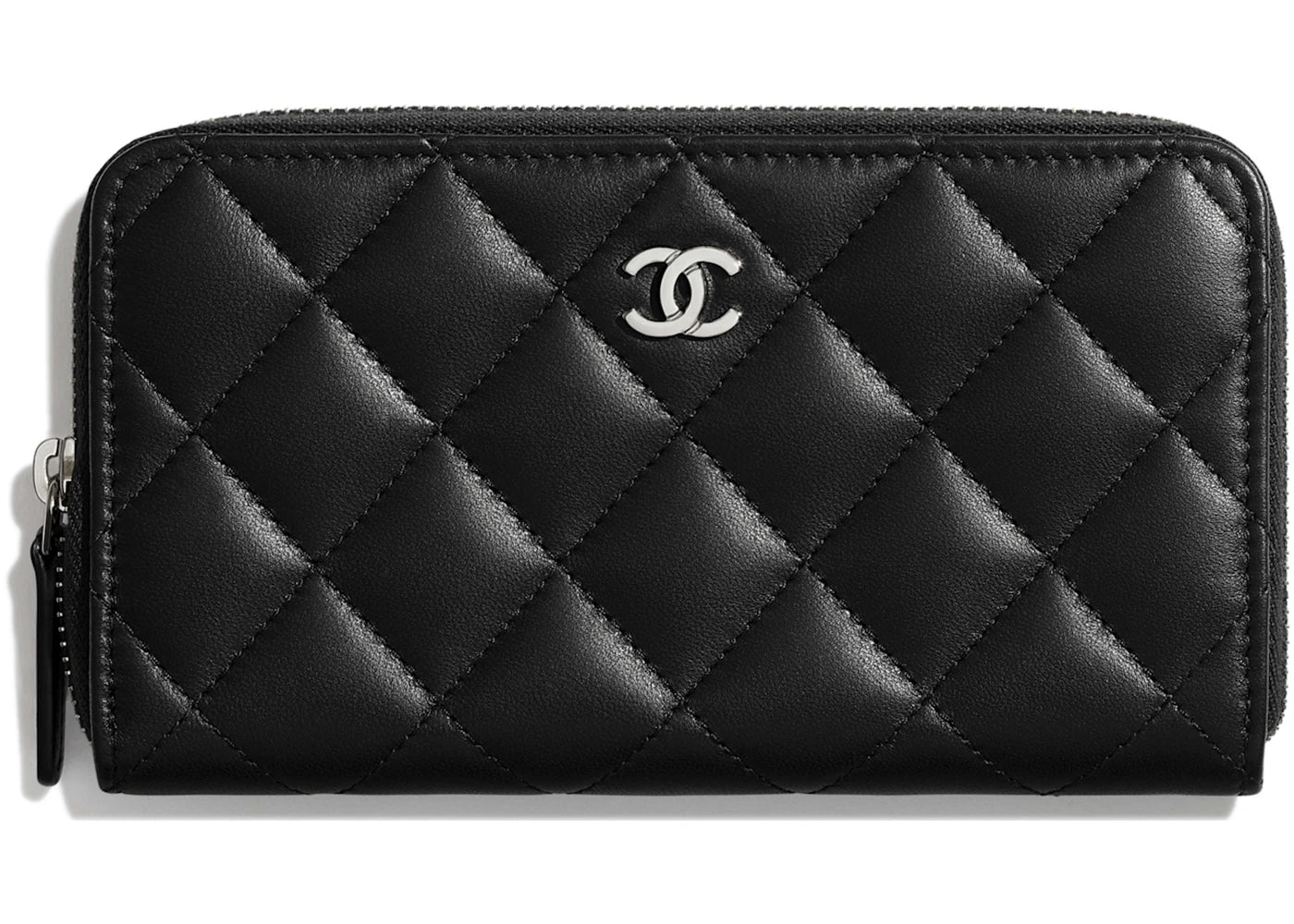 Chanel Classic Zipped Wallet Quilted Lambskin Silver-tone Black