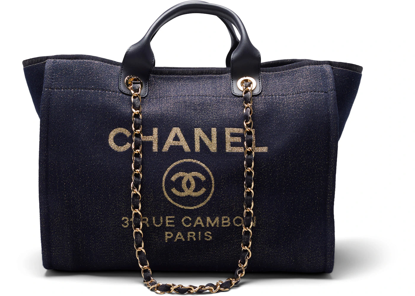 Chanel Deauville Tote Denim Gold-tone Large Blue