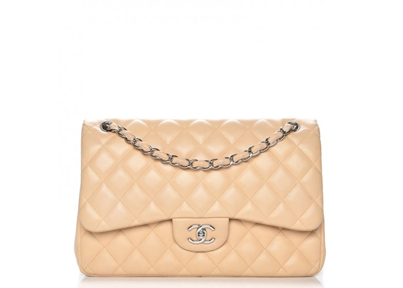 Chanel Double Flap Quilted Diamond Jumbo Gold-tone Beige