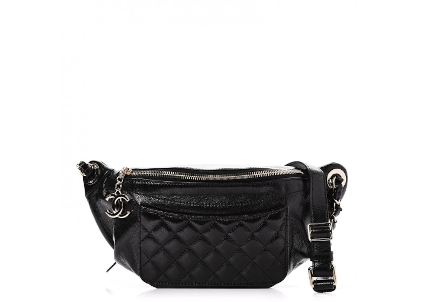 Chanel Fanny Pack Waist Bag Quilted Diamond Crumpled/Glazed Black