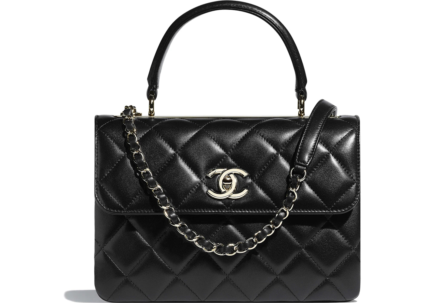 Chanel Flap Bag Top Handle Quilted Lambskin Gold-tone Small Black