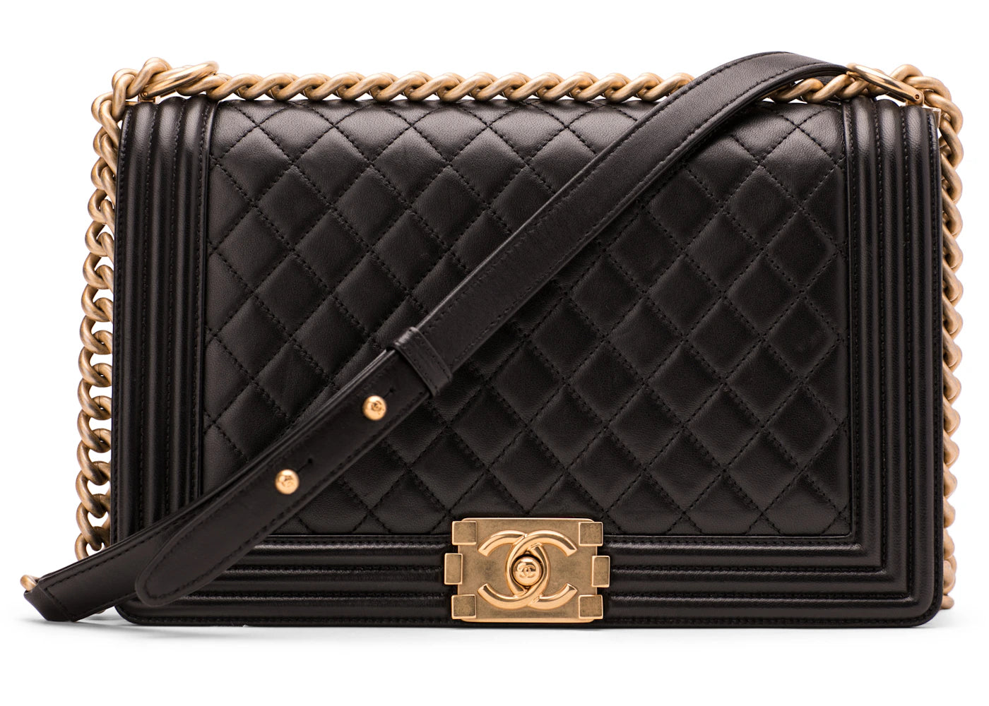 Chanel Boy Flap Quilted Lambskin Aged Gold-tone New Medium Black