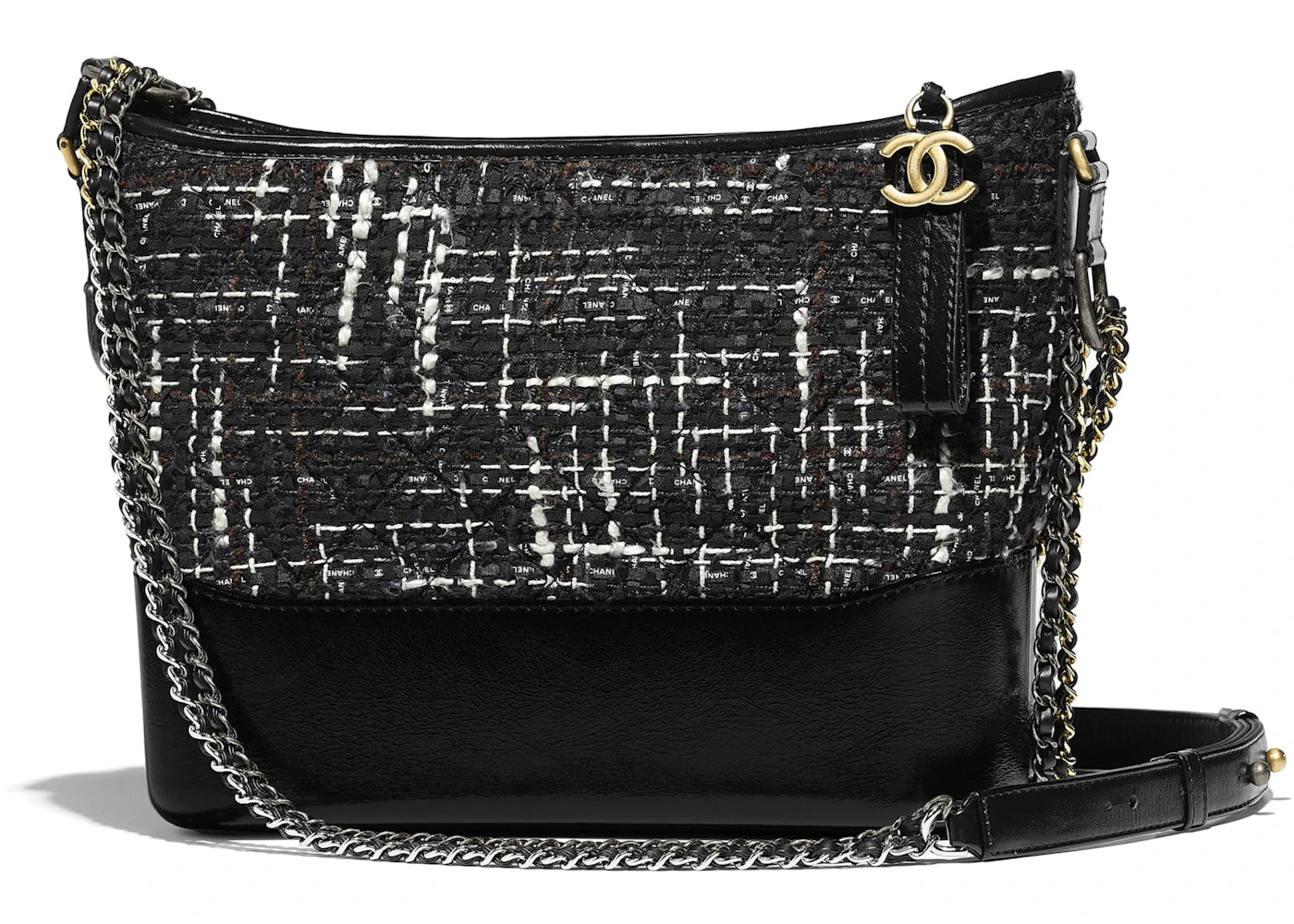 Chanel Gabrielle Hobo Bag Tweed Calfskin Silver/Gold-tone Black Multicolor