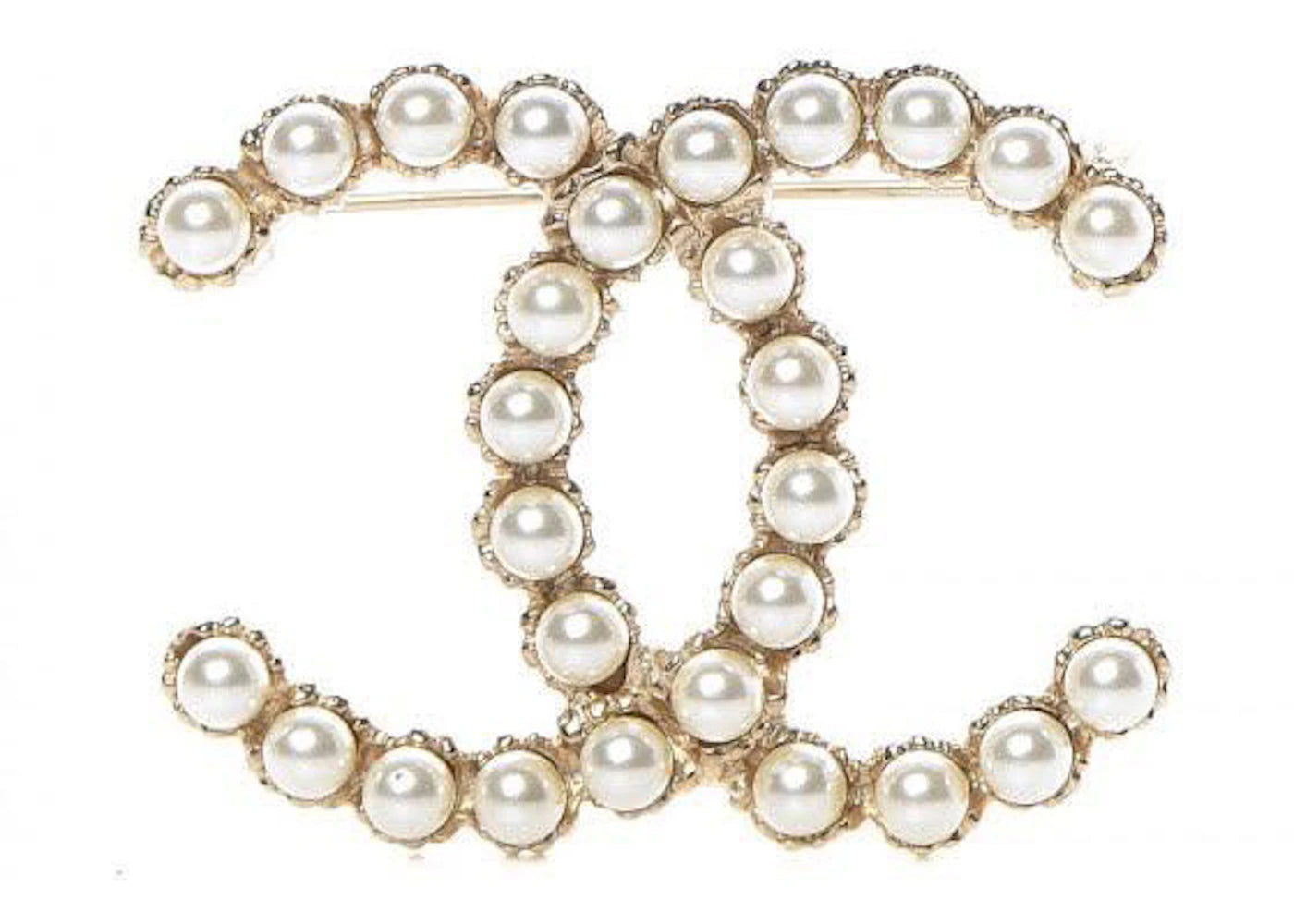 Chanel Glass Pearl CC Brooch Gold/Pearly White