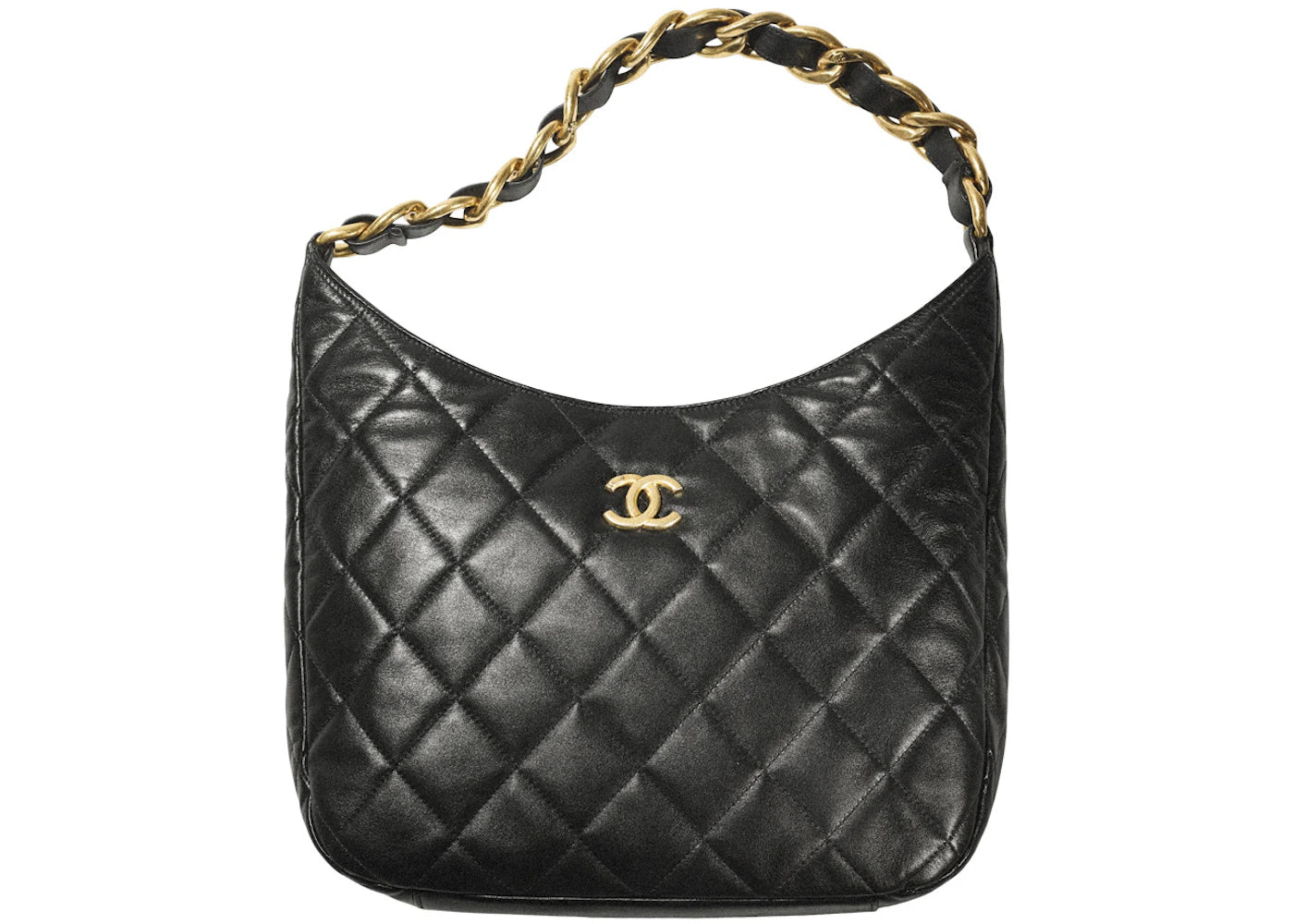 Chanel Hobo Bag with Chunky Chain Strap Large 22S Lambskin Black